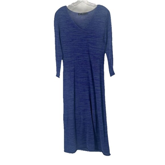 Peruvian Collection Blue Cotton V Neck Midi Dress Quiet Luxury Sz Small - Picture 1 of 5